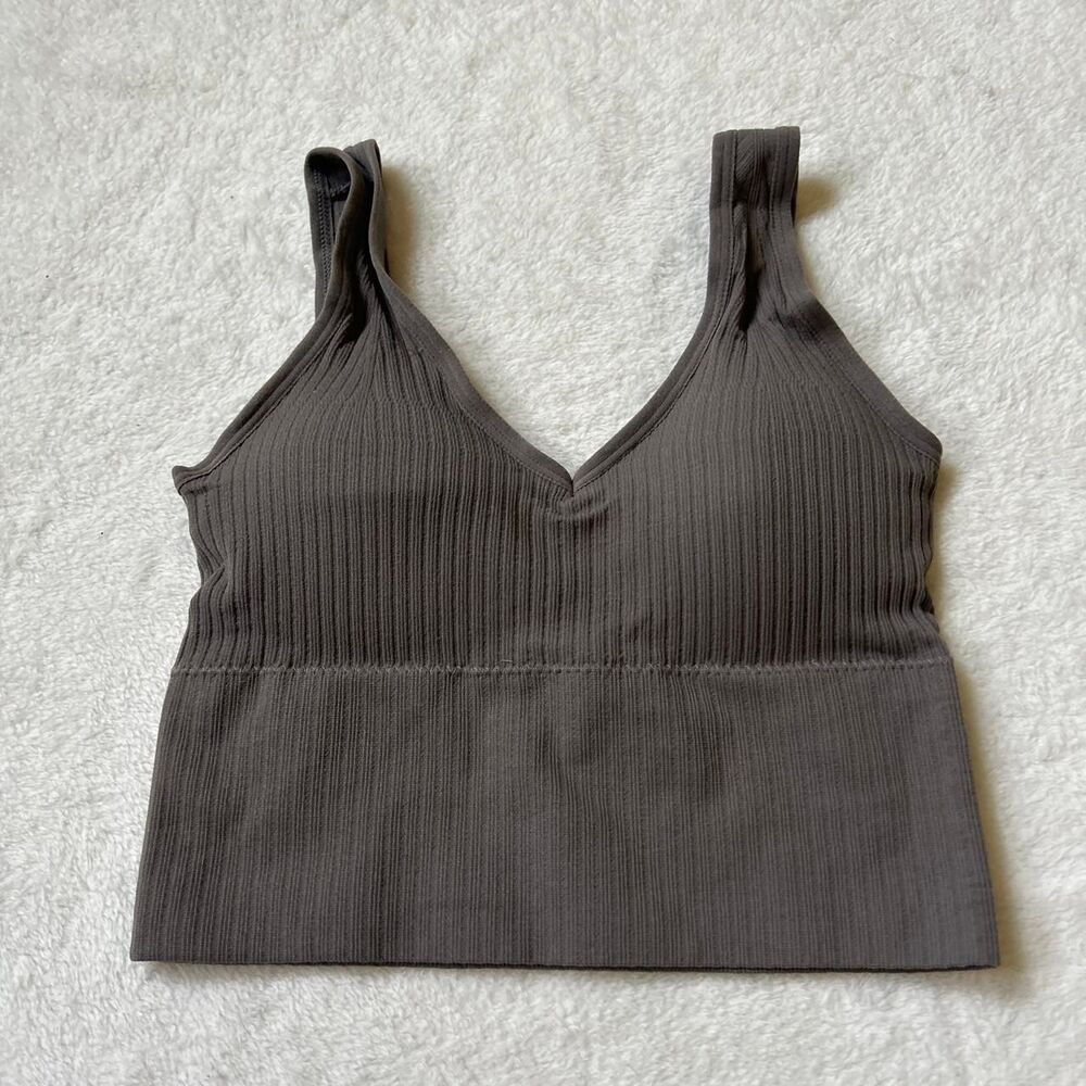 Gray ribbed crop top sports bra with removable padding women's small medium